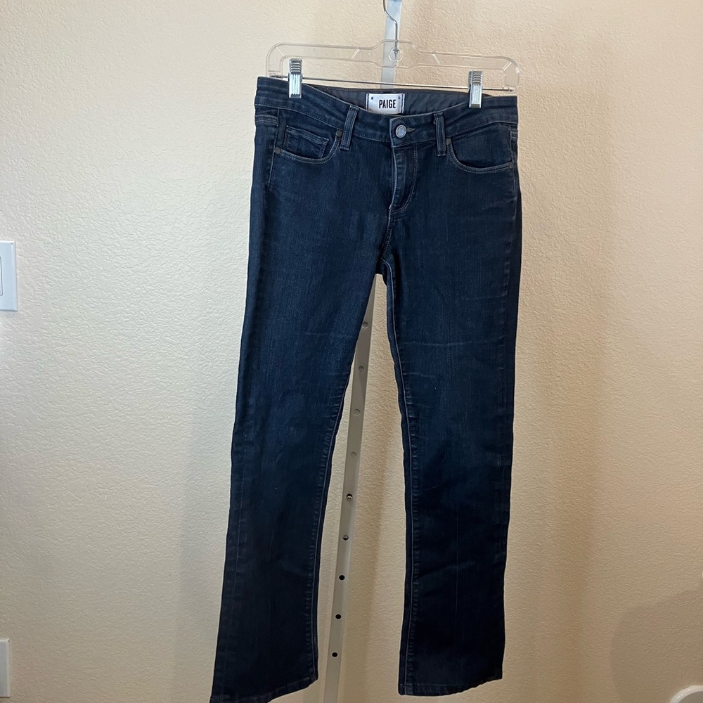 Paige dark wash jeans in excellent condition with straight leg. Size 28.